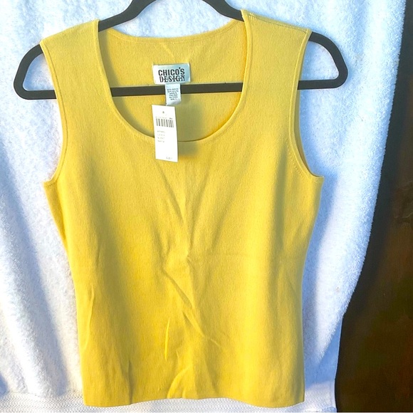 Chico’s Design Apparel Lucie 3 Sleeveless Knit Raffia Yellow; NWT; M/8 - Picture 4 of 10